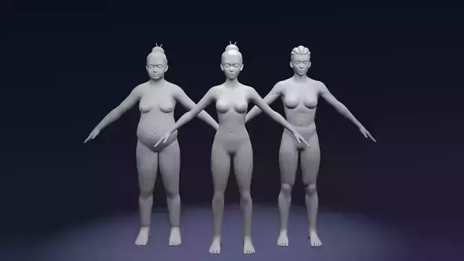 Stylized Female Body Base Mesh Pack Rigged IK FK Game Ready
