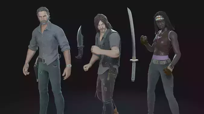 The Walking Dead Bundle Rick Grimes Daryl Dixon Michonne 3D Model Collection