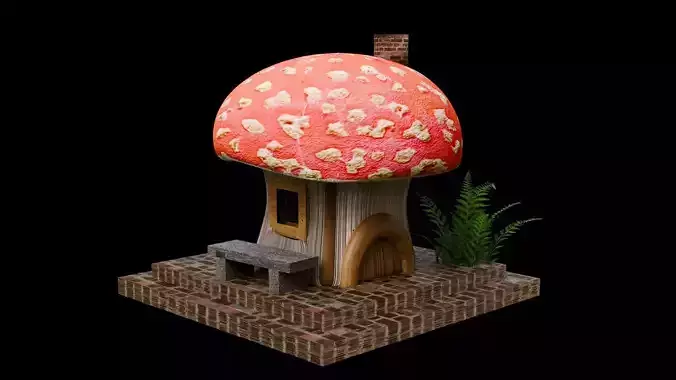 3D Low poly CARTOON Mushroom house