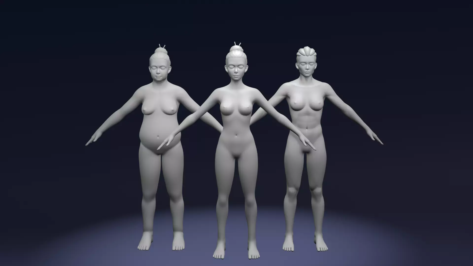 Stylized Female Body Base Mesh Variations 3D Model Collection_0
