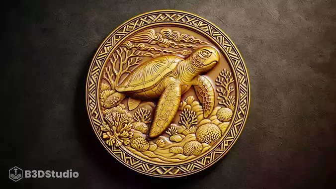 High Detail Sea Turtle Relief for CNC Laser and 3D Print STL