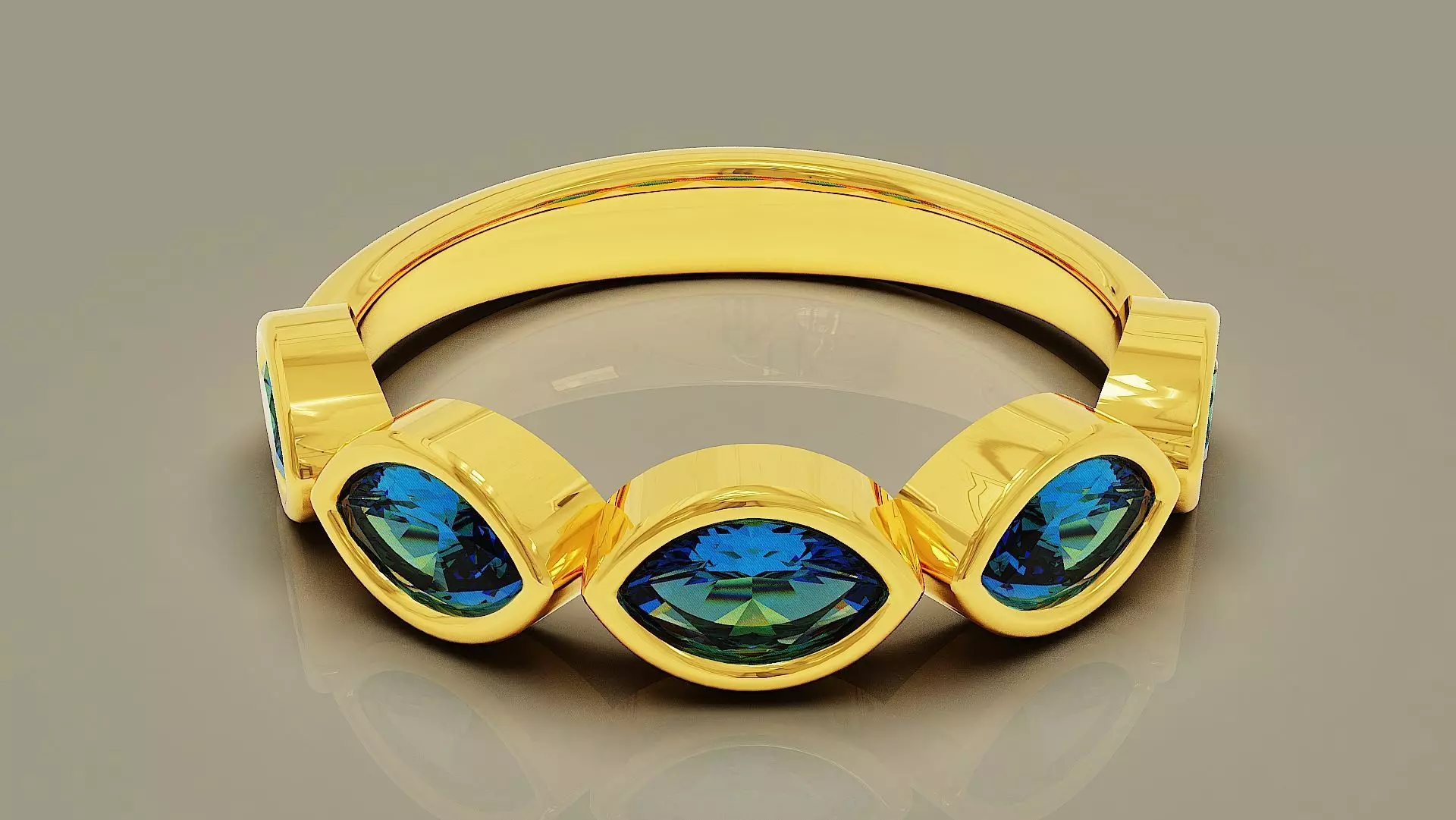 Half eternity bezel set marquise shape diamond ring 3D print model_0