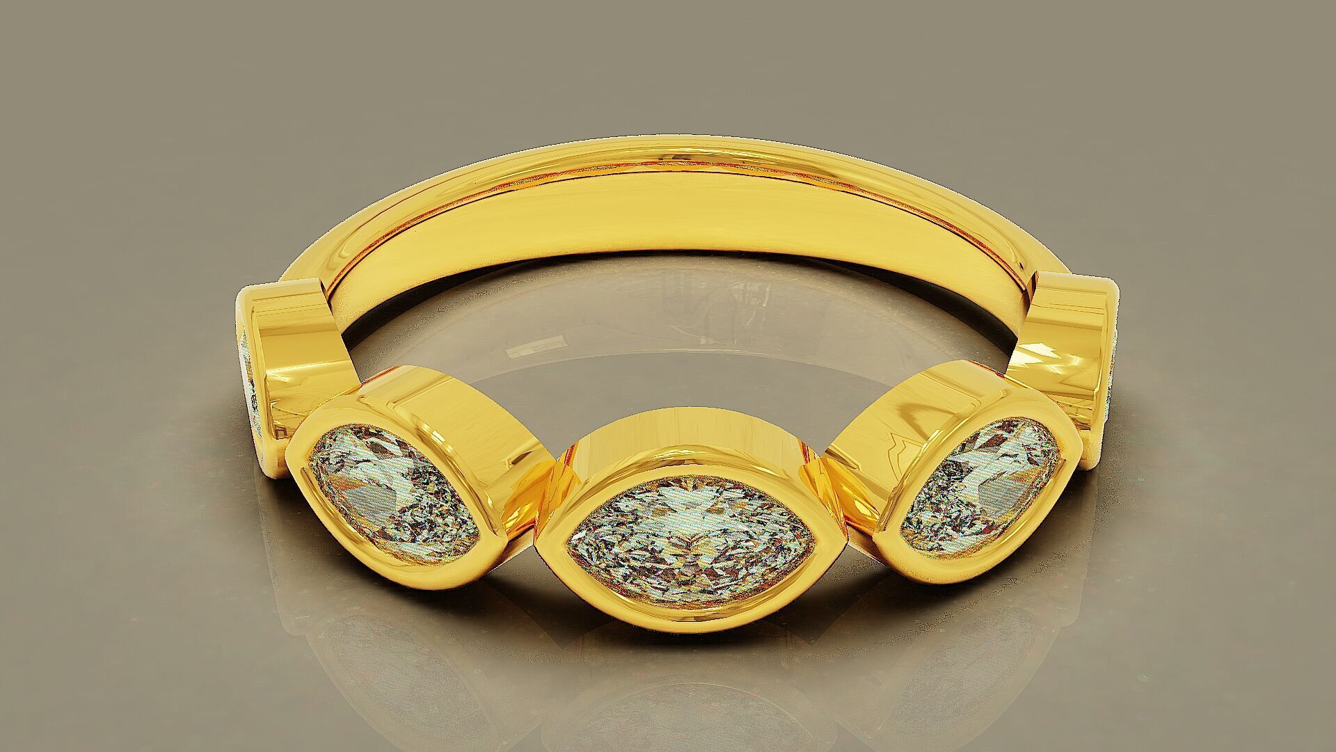 Half eternity bezel set marquise shape diamond ring 3D print model_2