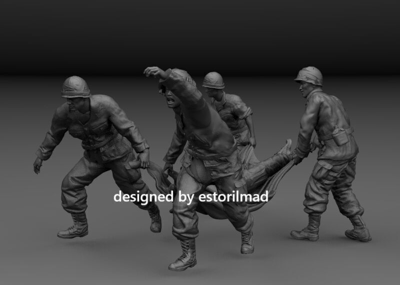 AMERICAN SOLDIERS TRANSPORTING WOUNDED VIETNAM 3D print model_3