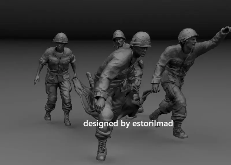 AMERICAN SOLDIERS TRANSPORTING WOUNDED VIETNAM 3D print model_0