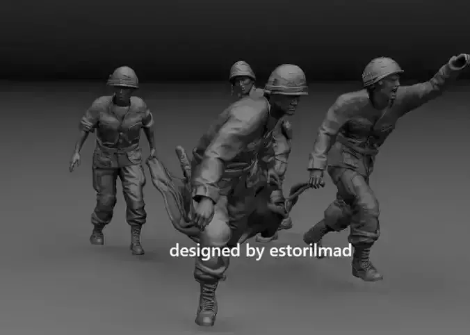 AMERICAN SOLDIERS TRANSPORTING WOUNDED VIETNAM 3D print model