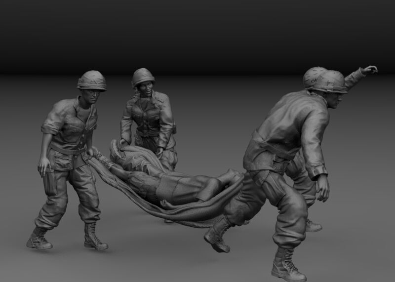 AMERICAN SOLDIERS TRANSPORTING WOUNDED VIETNAM 3D print model_5