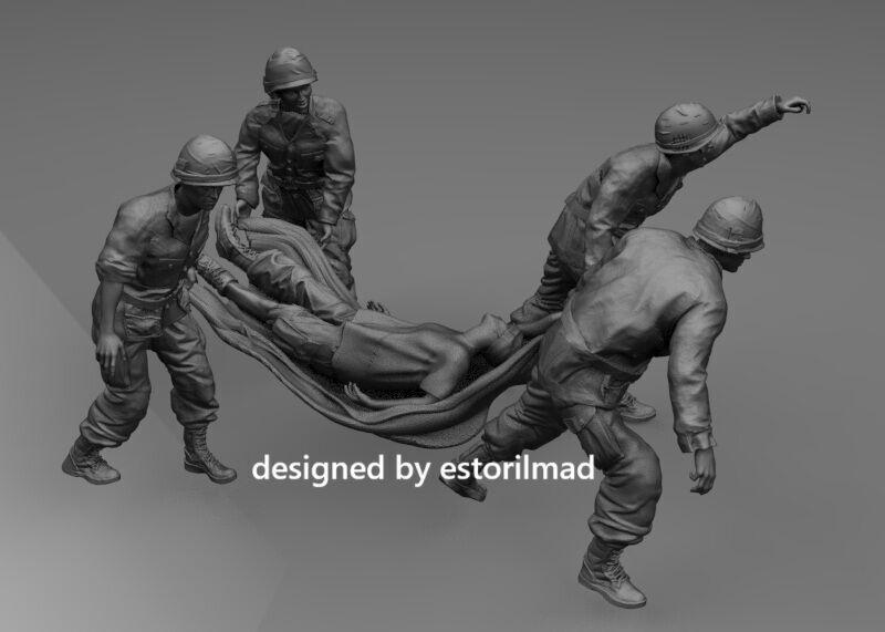 AMERICAN SOLDIERS TRANSPORTING WOUNDED VIETNAM 3D print model_7