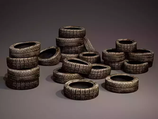 Dirty Old Tire Piles Pack Low-poly 3D model
