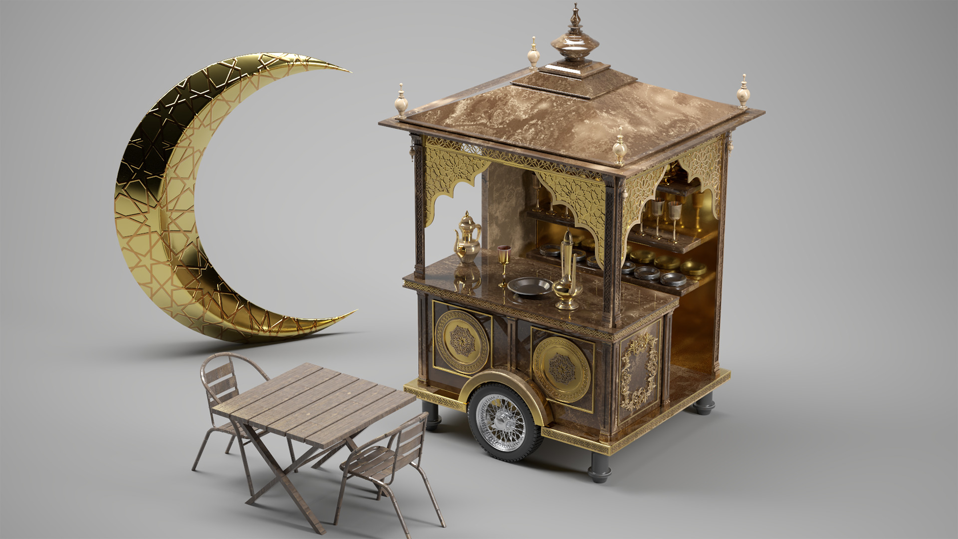 Ramadan Mobile Cart Low-poly 3D model_3