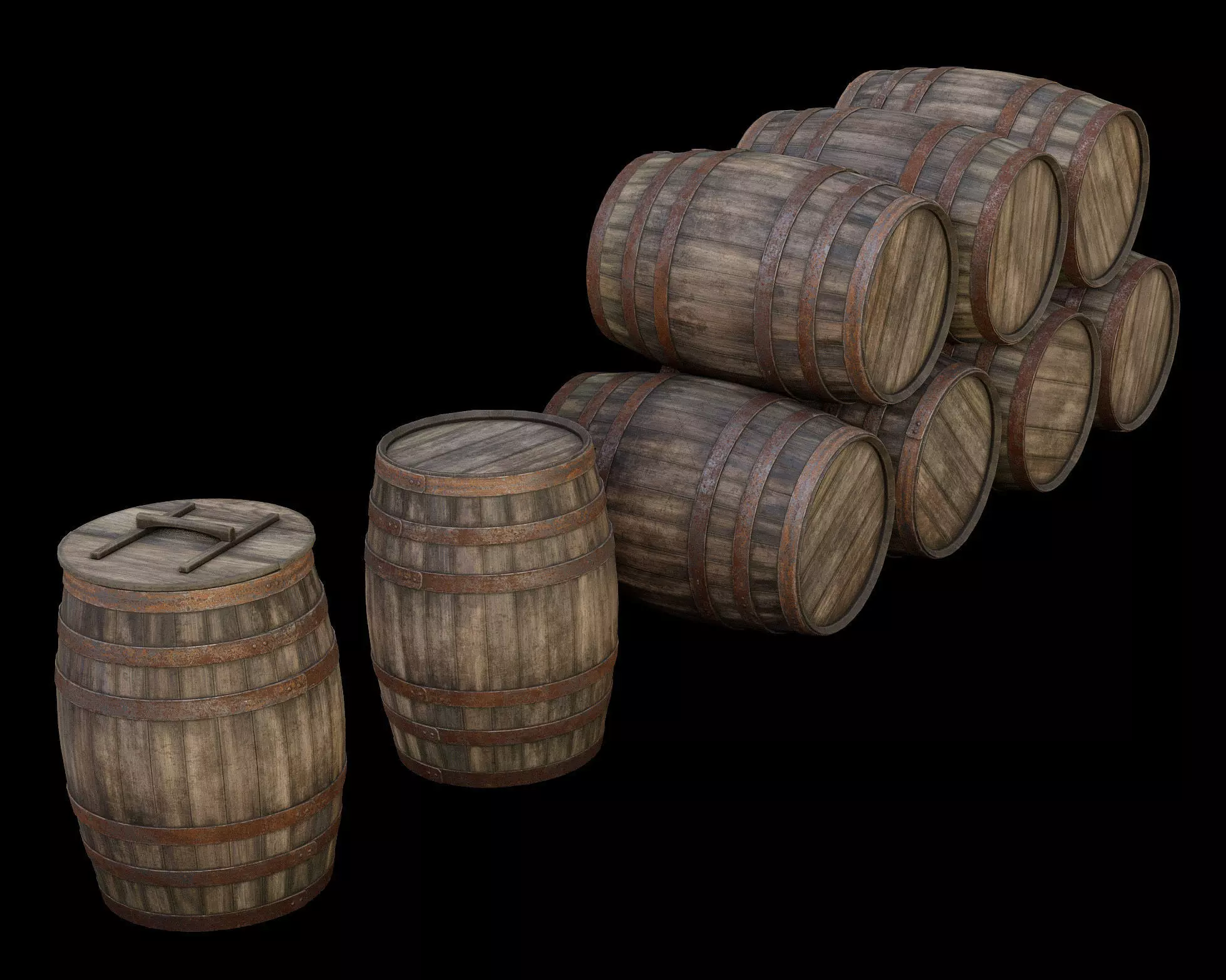 Wooden barrels 3D Model Collection_0