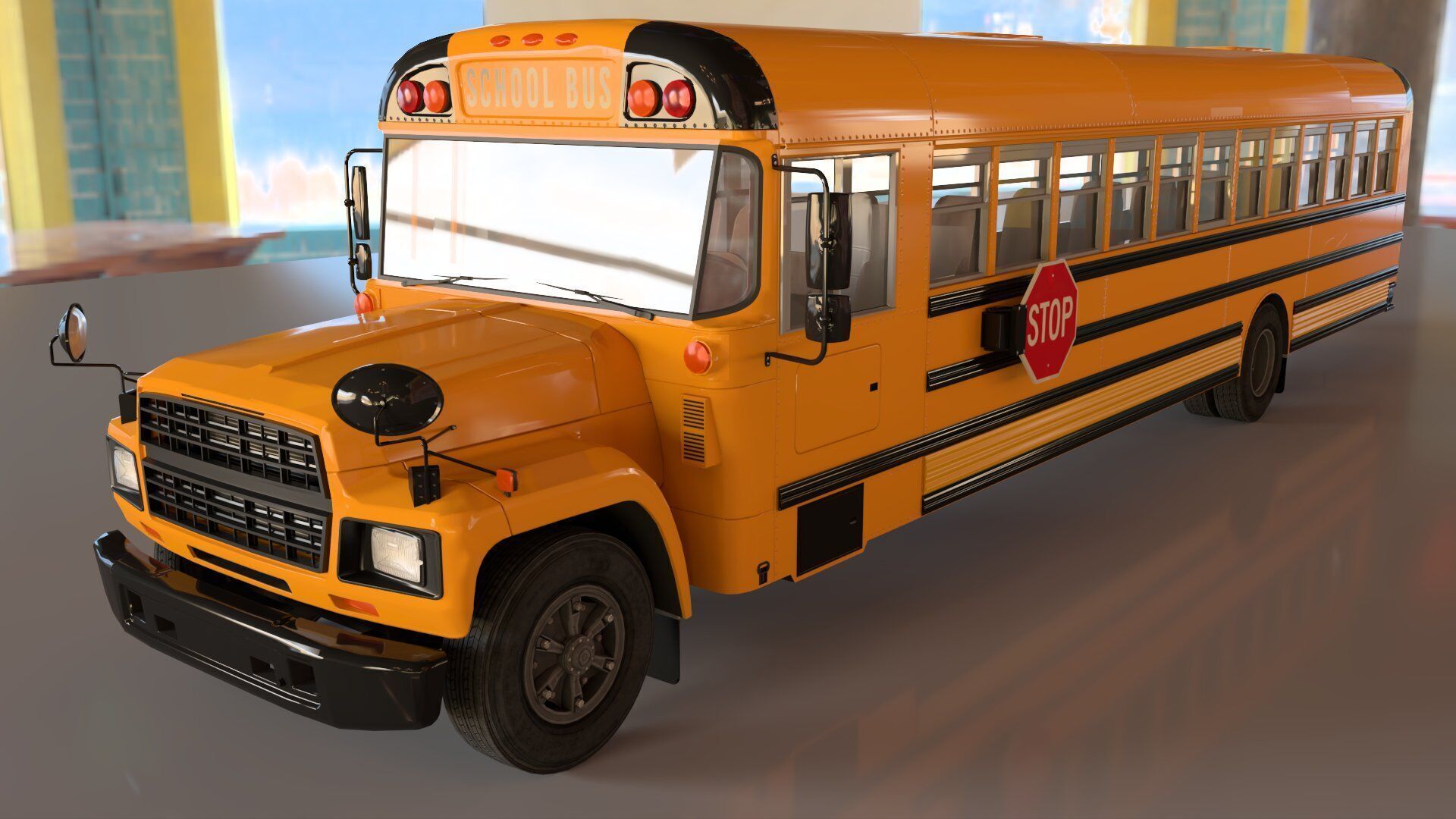 School Bus Low-poly 3D model_1