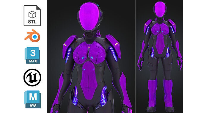 Futuristic Female Android Low-poly 3D model