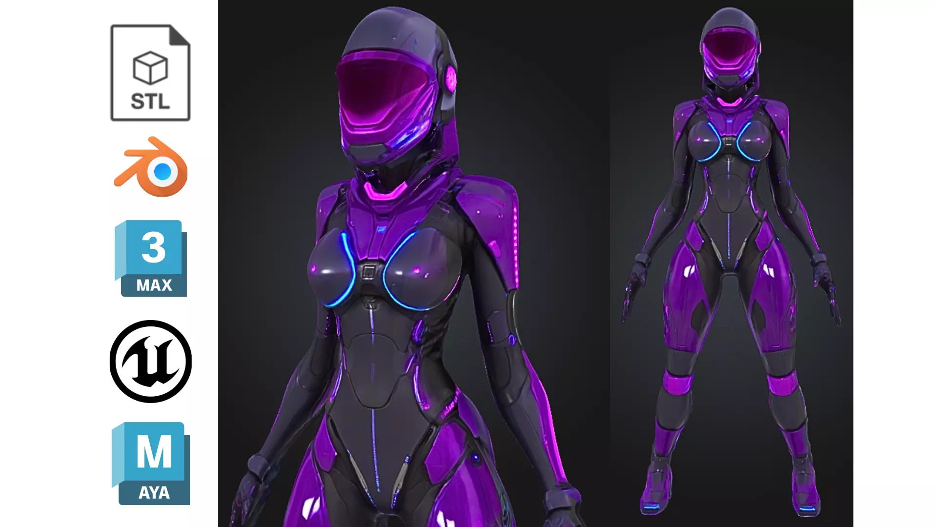 Futuristic Female Sci-Fi Soldier Low-poly 3D model_0