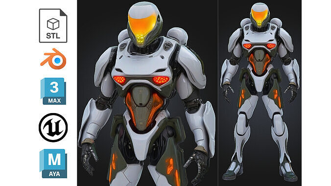 Cybernetic Robot Soldier Low-poly 3D model