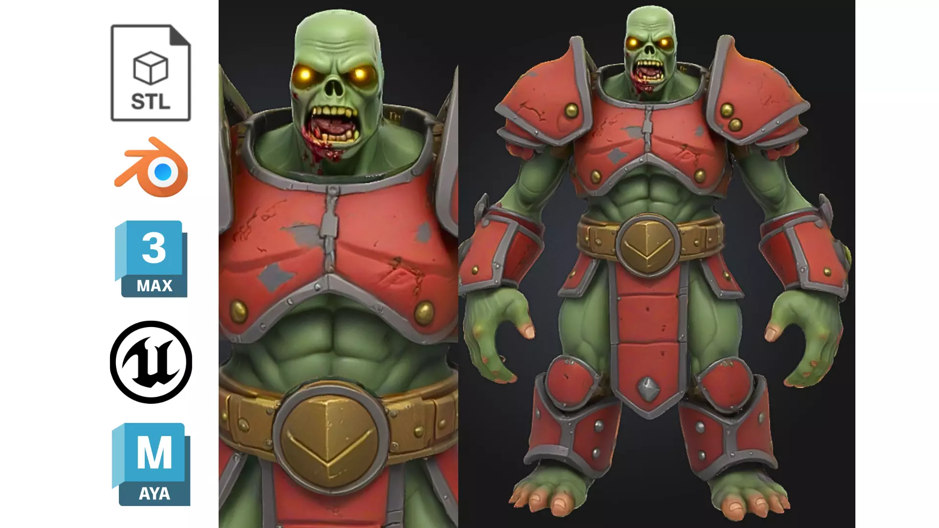 Zombie Warrior Red Armor Low-poly 3D model_0