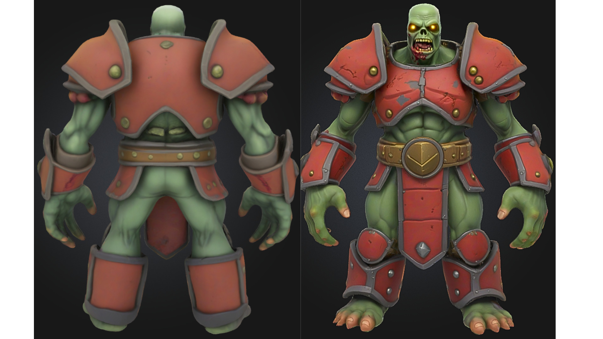 Zombie Warrior Red Armor Low-poly 3D model_1