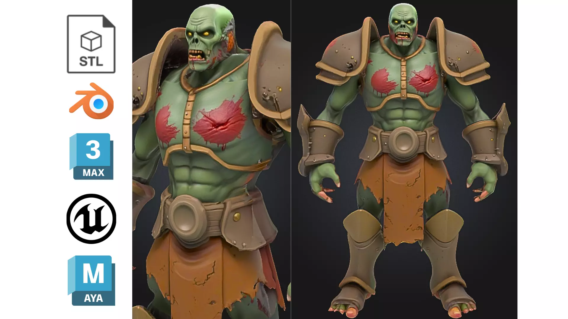 Zombie Gladiator Warrior Low-poly 3D model_0