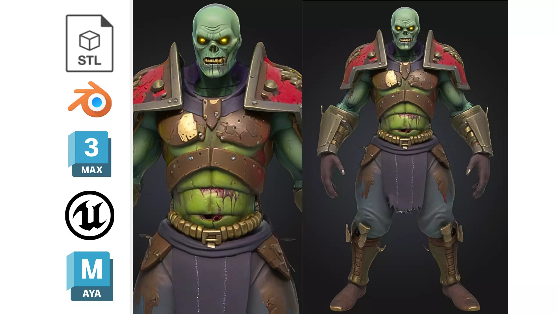 Armored Zombie for Fantasy Low-poly 3D model_0