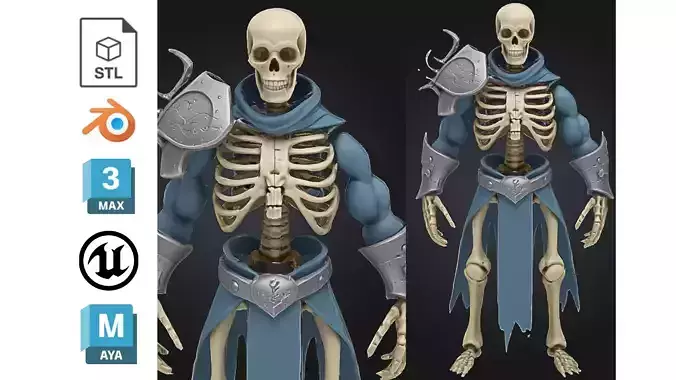 Stylized Skeleton Warrior Low-poly 3D model
