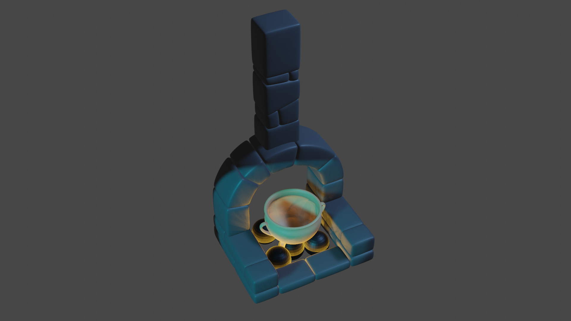 Fireplace with kettle 3D model_2