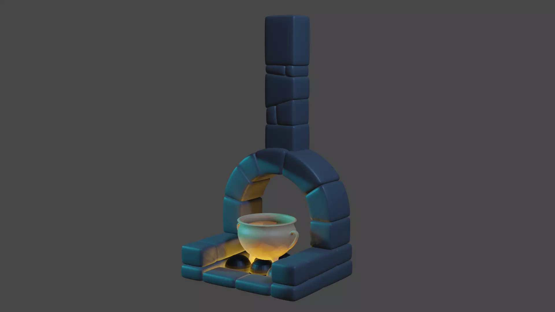Fireplace with kettle 3D model_0