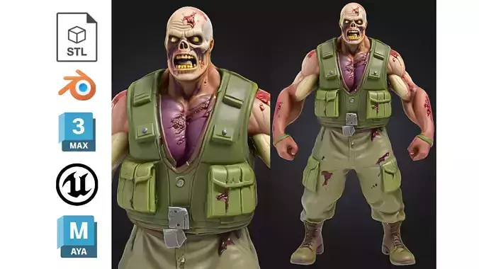 Soldier Zombie Major Muscle Low-poly 3D model