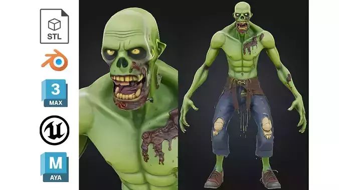Stylized Cartoon Zombie Character Low-poly 3D model