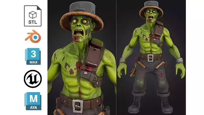 Stylized Raider Zombie Low-poly 3D model