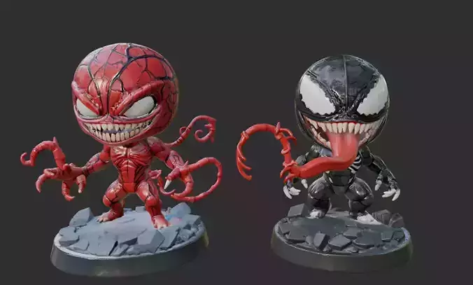 Venom and Carnage Stylized Figurines 3D Print-Ready Models