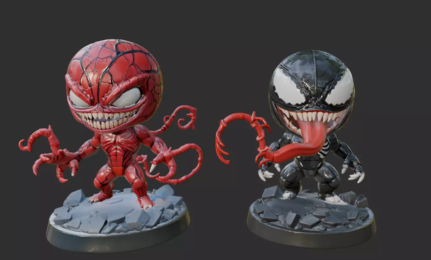 Venom and Carnage Stylized Figurines 3D Print-Ready Models 3D print model