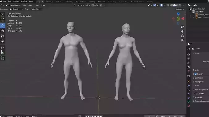 Human Man and Woman Base Meshes