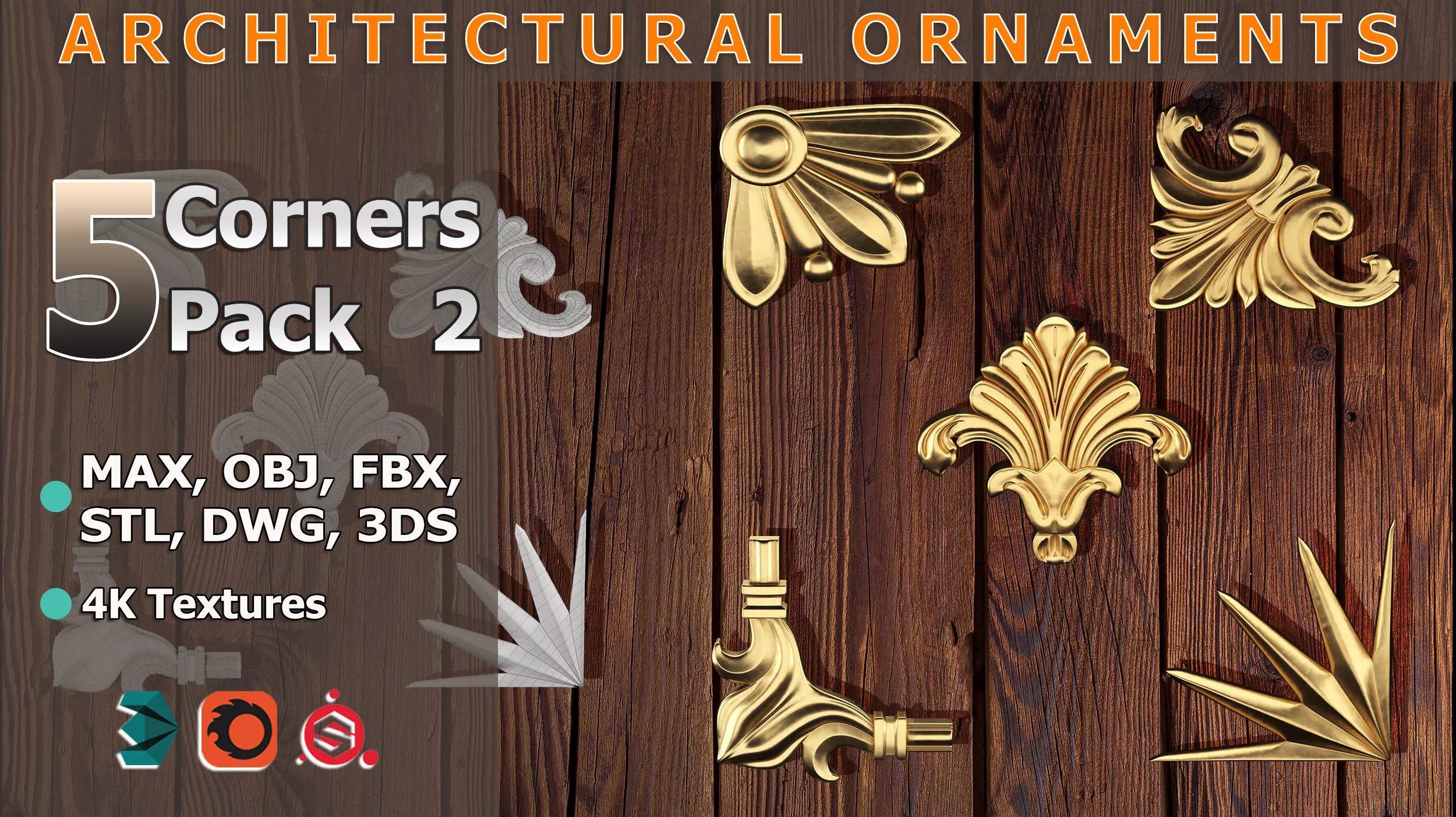 5 corners Ornamental Pack 2 3D model_0