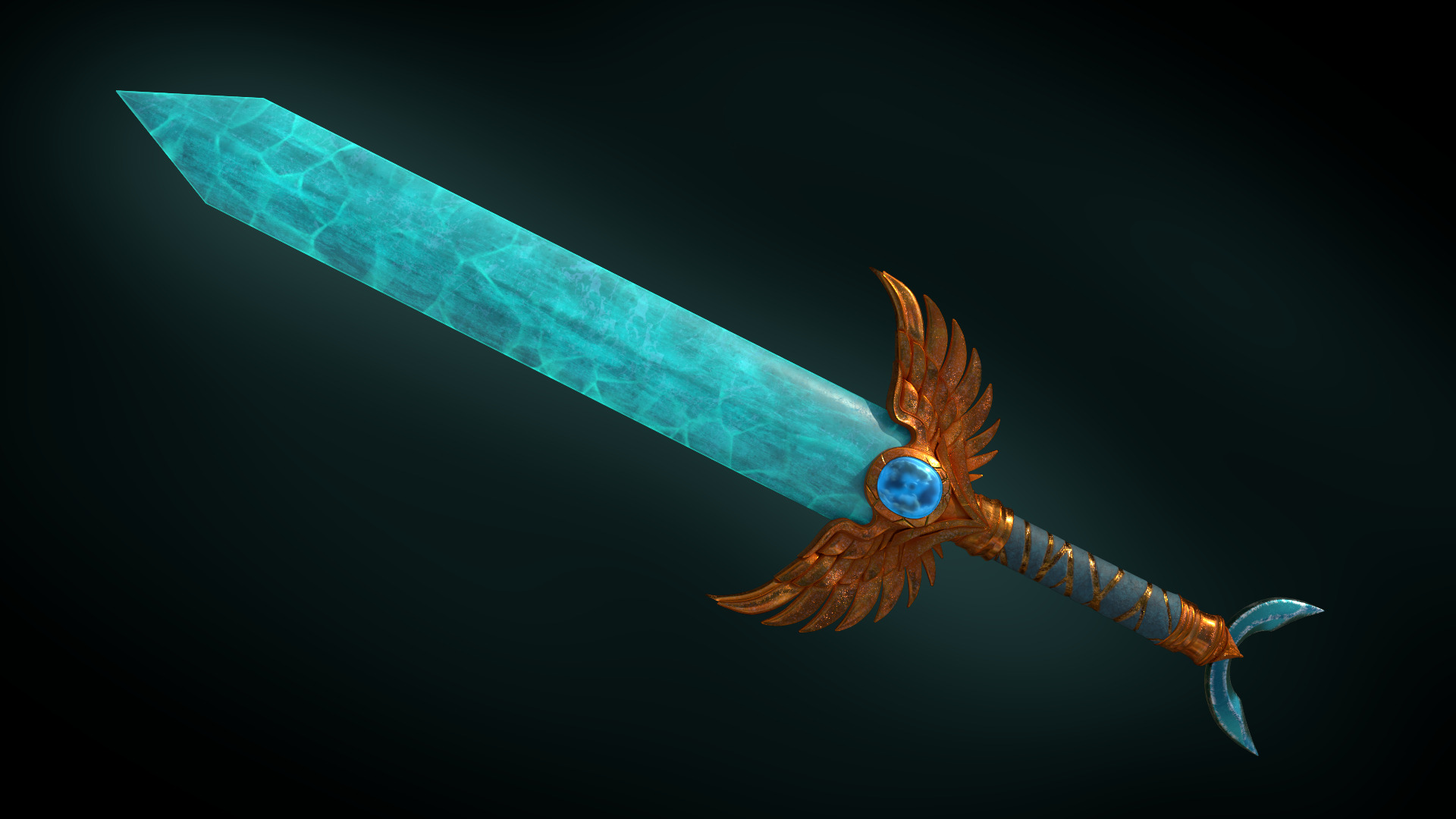 Blessed Sea  Fantasy Sword 3D Model Game-Ready  PBR Textured 3D model_5