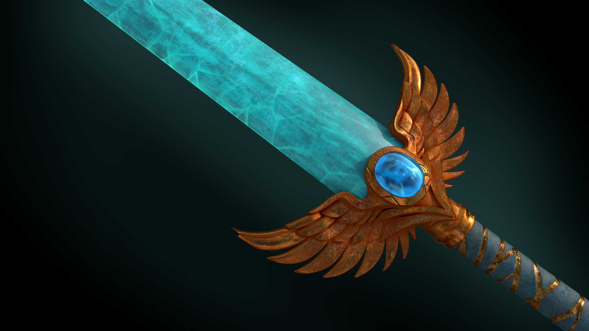 Blessed Sea  Fantasy Sword 3D Model Game-Ready  PBR Textured 3D model_4