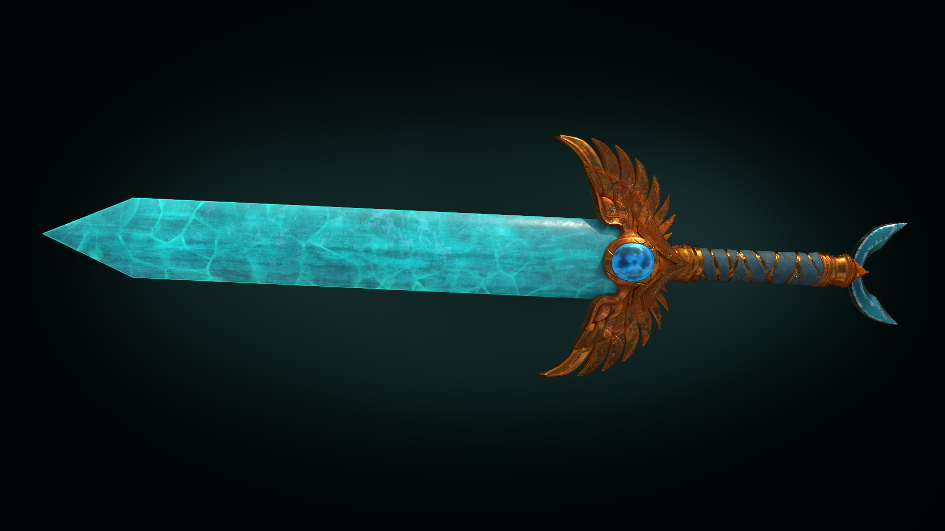 Blessed Sea  Fantasy Sword 3D Model Game-Ready  PBR Textured 3D model_3