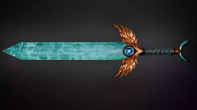 Blessed Sea  Fantasy Sword 3D Model Game-Ready  PBR Textured