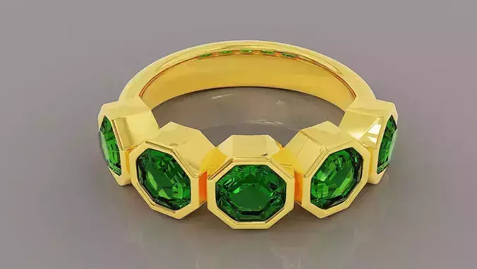 Half eternity bezel set octagon shape diamond ring