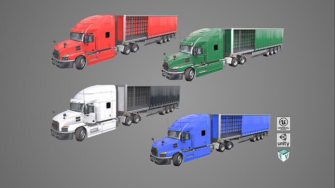 Heavy Truck 05 Curtainsider 4 Variant  All PBR Textures Low-poly 3D model