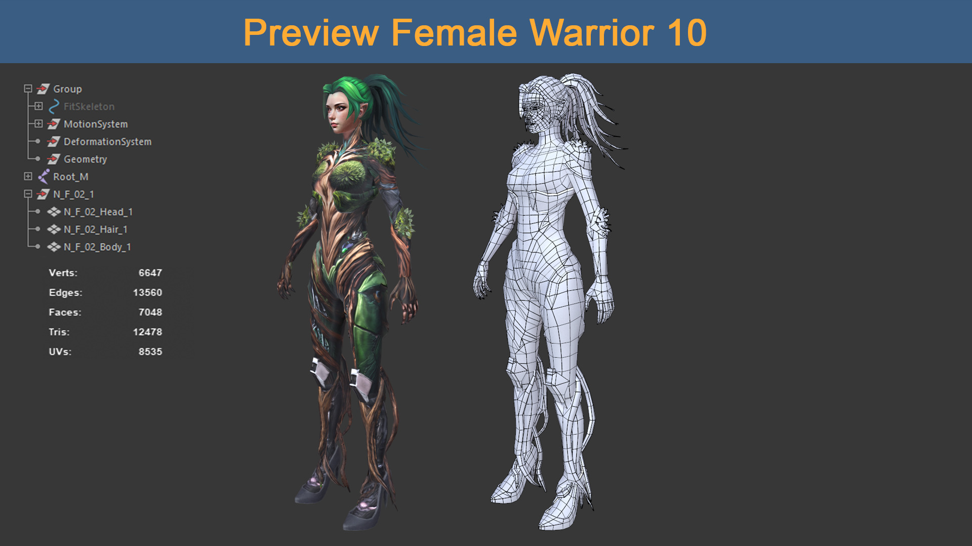 Character Female Warriors 10 - Ready for game Low-poly 3D model_7