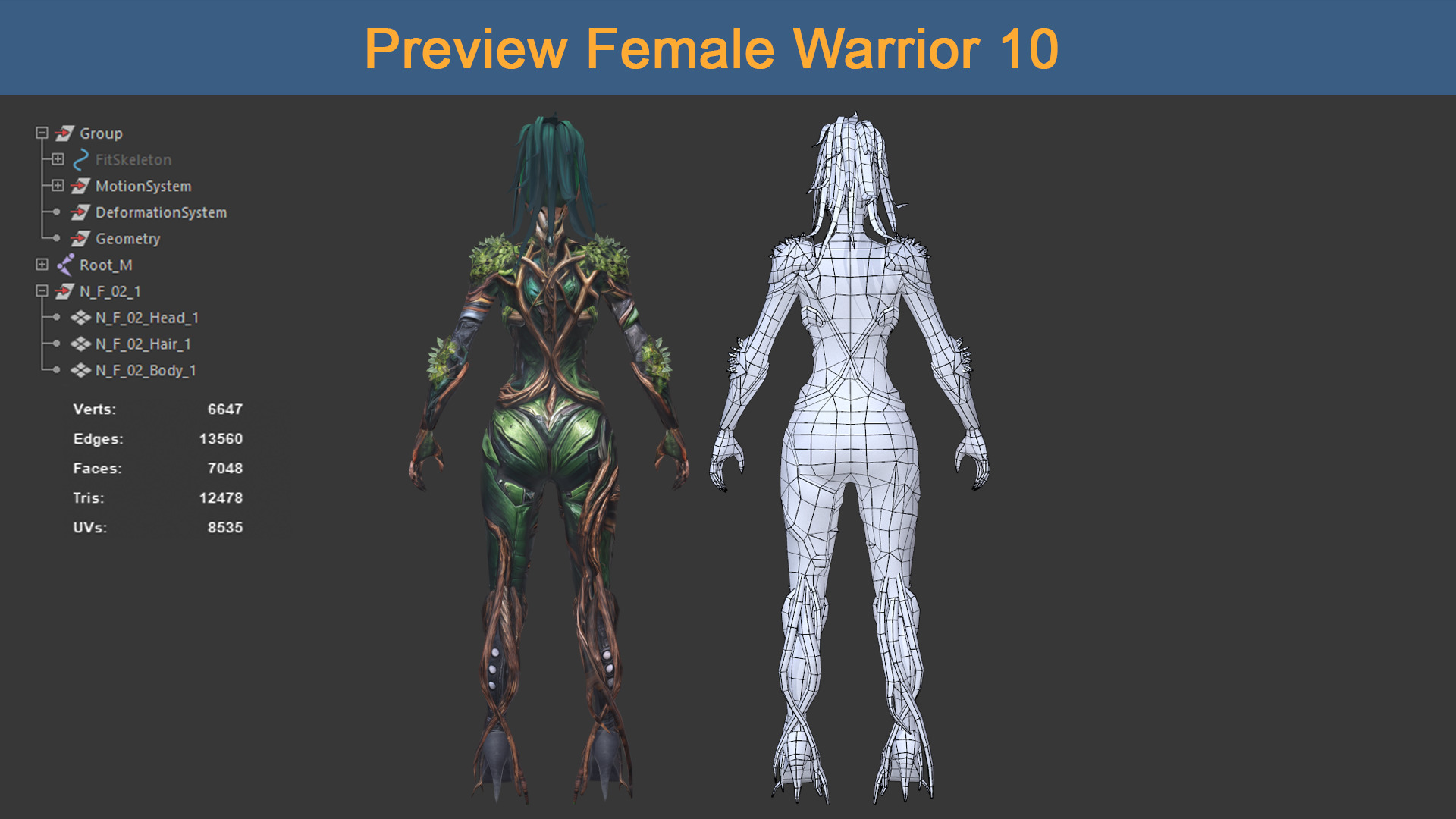 Character Female Warriors 10 - Ready for game Low-poly 3D model_5