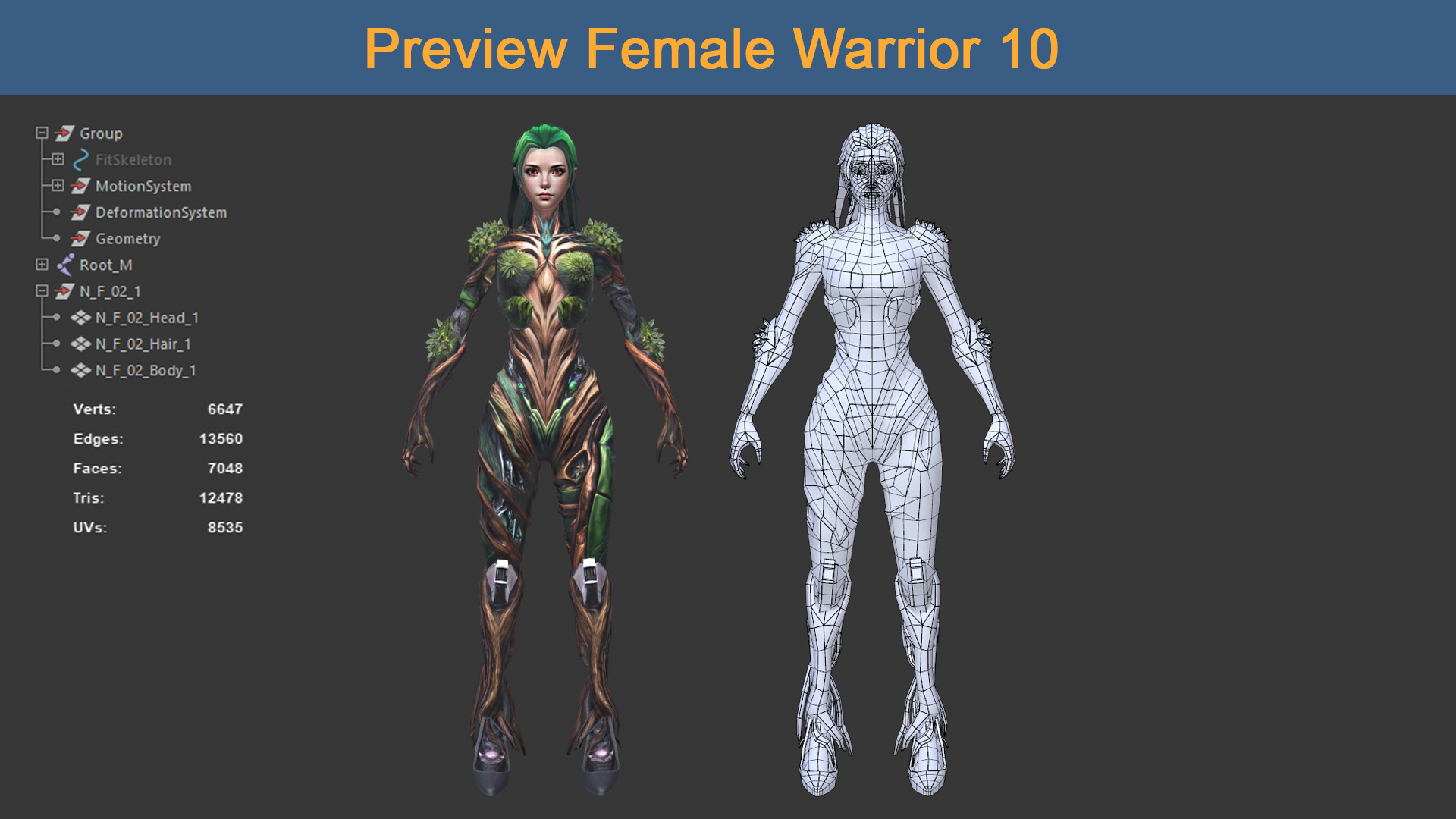 Character Female Warriors 10 - Ready for game Low-poly 3D model_2
