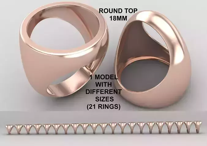 Round gemstone Ring Base 18MM top in All sizes 180-MWC