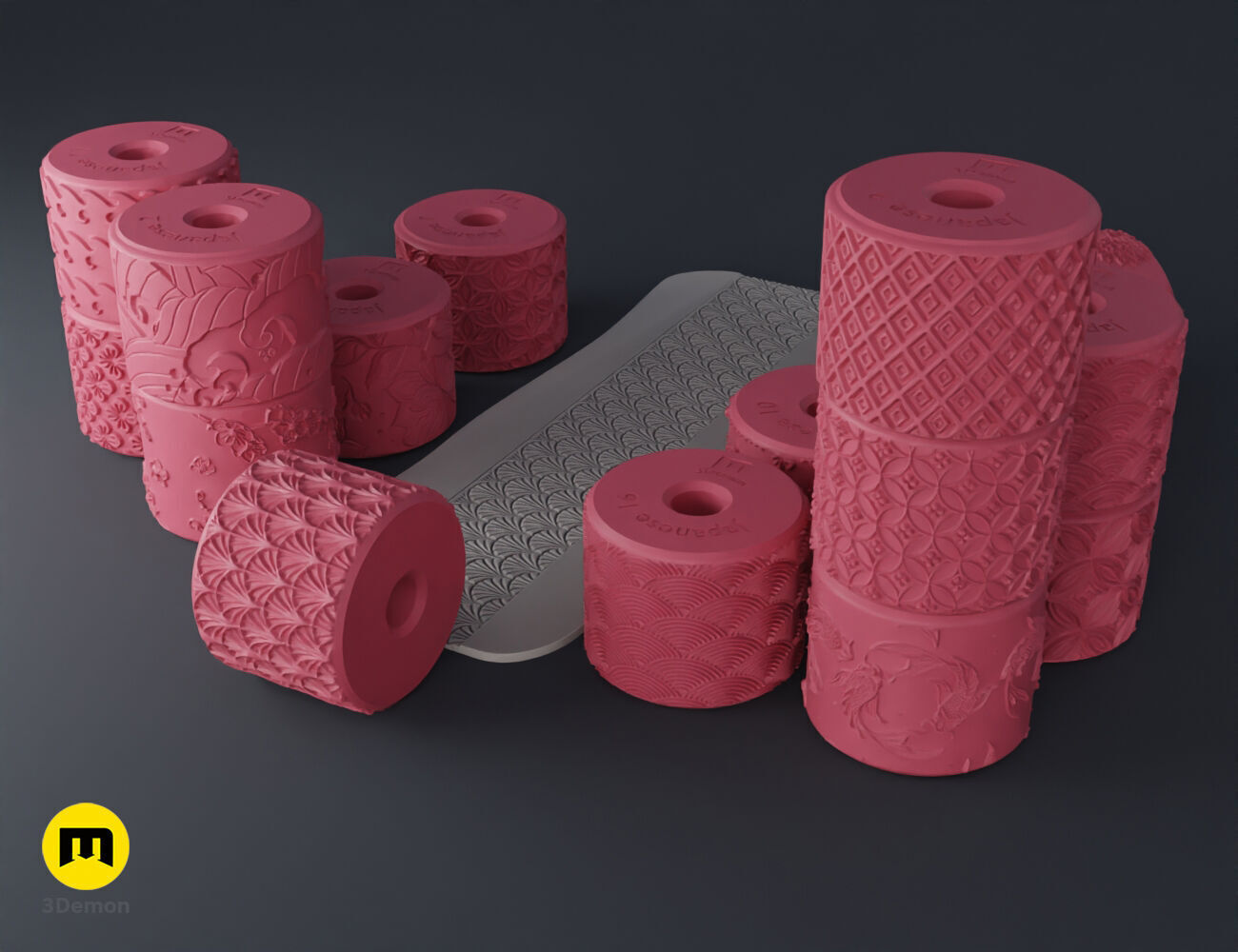 Texture Rollers Japanese Patterns middle 3D print model_1