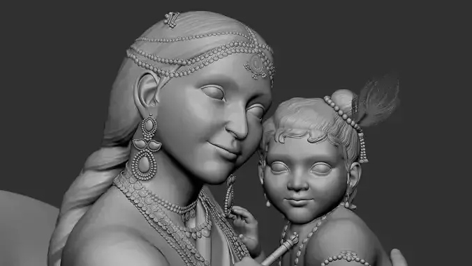 Yashoda and Krishna 3D Sculpture