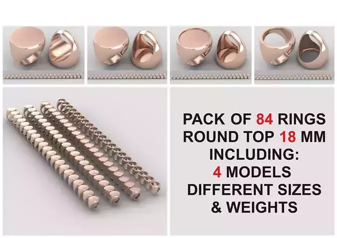 Pack of 84 rings top round 18MM in All sizes 181-MWCG