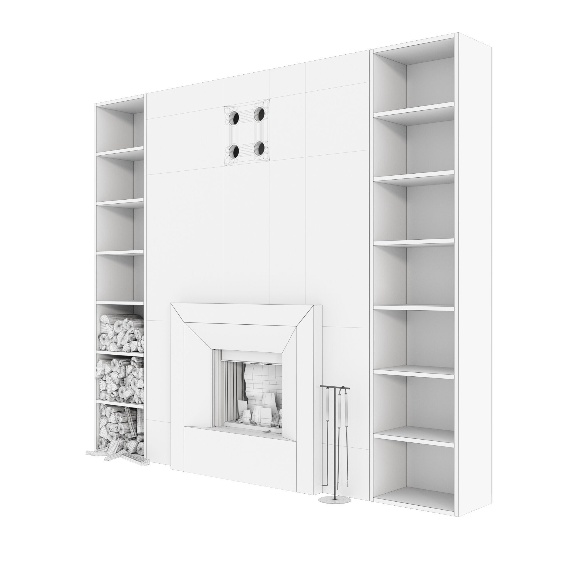 Decorative wall with fireplace 65 3D model_5