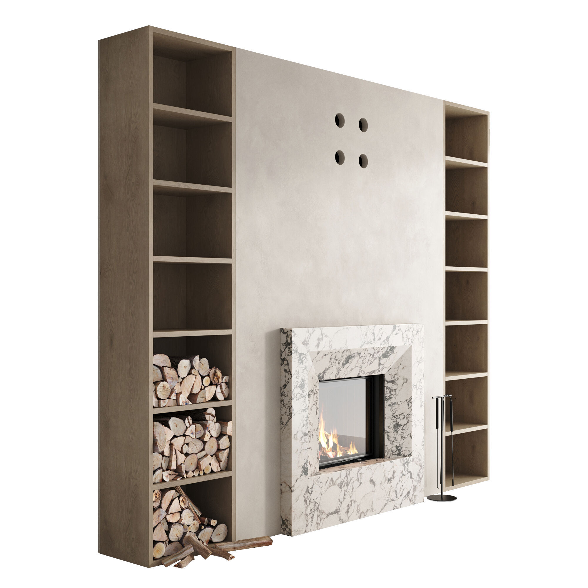 Decorative wall with fireplace 65 3D model_1