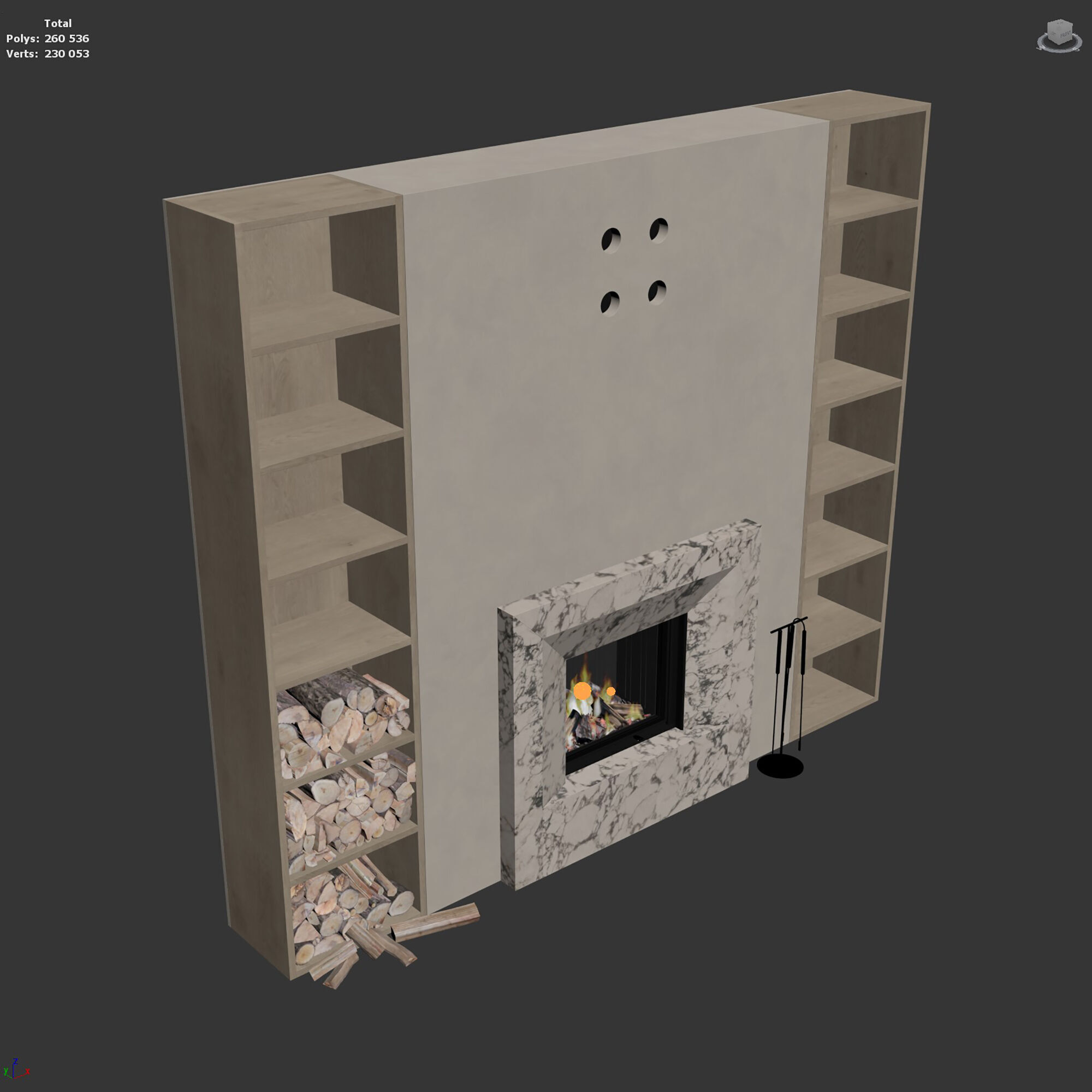 Decorative wall with fireplace 65 3D model_6