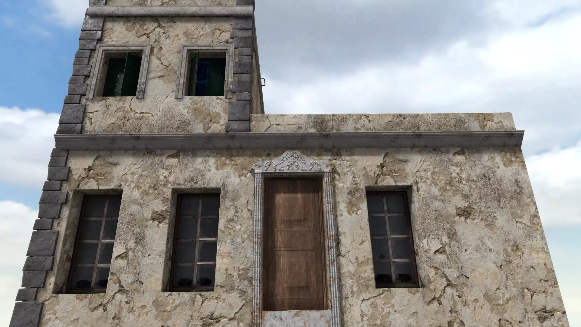 Old High-Quality 3D Colonial House Low-poly 3D model_0